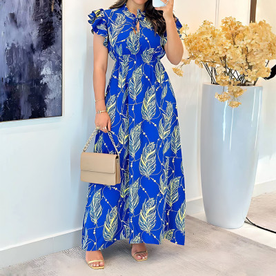 EVE Print Ruffles Sleeve Slim Maxi Dress GYLY-10555