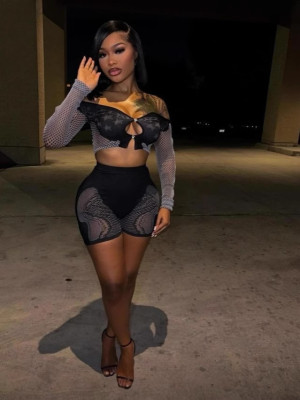 EVE Pre Order: About 7 work days shipping One Shoulder Long Sleeve Top Hollow Out Shorts Set YUEM-220253