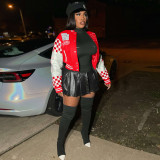 EVE Ribbed Color Block Print Baseball Jacket YNSF-2663