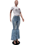 EVE Casual Beaded Long Whiskered Jeans OD-8711