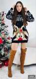 EVE Christmas Elk Print Turtleneck Knit Dress GKLZ-6167