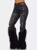 EVE Casual Beaded Long Whiskered Jeans OD-8711