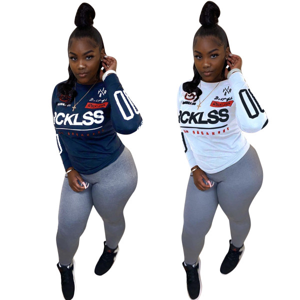 EVE Letter Print Long Sleeve T Shirt HMS-6402