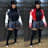 EVE Ribbed Color Block Print Baseball Jacket YNSF-2663