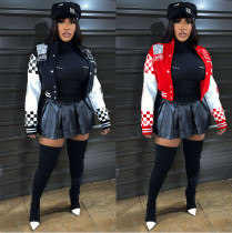 EVE Ribbed Color Block Print Baseball Jacket YNSF-2663