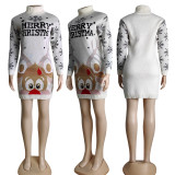 EVE Christmas Elk Print Turtleneck Knit Dress GKLZ-6167
