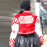 EVE Ribbed Color Block Print Baseball Jacket YNSF-2663
