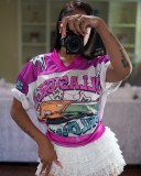 EVE Pre Order: About 7 work days shipping Sport Mesh Print Loose T Shirt YUEM-220241