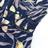 EVE Fashion Print V Neck Ruffles Split Maxi Dress GYLY-10532