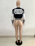 EVE Ribbed Color Block Print Baseball Jacket YNSF-2663