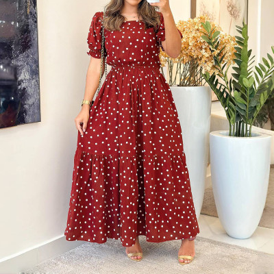 EVE Polka Dot Print Short Sleeve Maxi Dress GYLY-10540