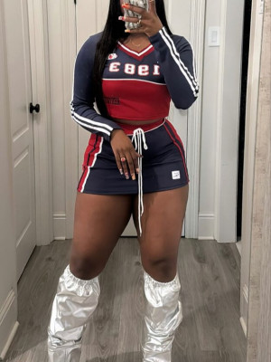 EVE Pre Order: About 7 work days shipping Long Sleeve V Neck Color Block Skirts Suit YUEM-220261