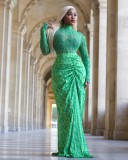 EVE Mesh Long Sleeve Tops And Long Skirts Two Piece Set QODY-6050