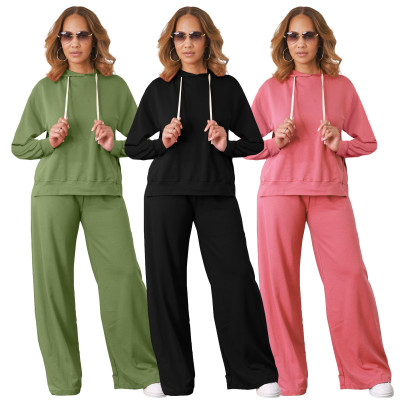 EVE Solid Color Loose Hooded Two Piece Pants Set BLX-93004