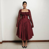 EVE Square Neck Lace Long Sleeve Maxi Dress GCNE-7447