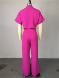 EVE Solid Color Short Sleeve Shirt Loose Pants Suit GCNE-7043