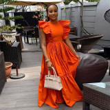 EVE Solid Color Ruflles Short Sleeve Maxi Dress GCNE-7449