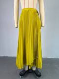 EVE Tie Up Irregular Pleated Long Skirt GCNE-7517