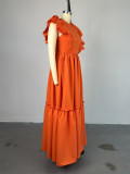 EVE Solid Color Ruflles Short Sleeve Maxi Dress GCNE-7449