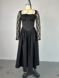 EVE Square Neck Lace Long Sleeve Maxi Dress GCNE-7447