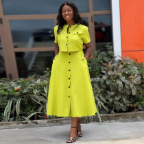 EVE Short Sleeve Tops And Long Skirts Two Piece Set GCNE-7536