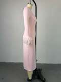 EVE Long Sleeve Feather Splicing Midi Dress GCNE-7652
