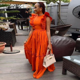 EVE Solid Color Ruflles Short Sleeve Maxi Dress GCNE-7449