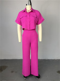 EVE Solid Color Short Sleeve Shirt Loose Pants Suit GCNE-7043