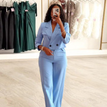 EVE Solid Color Lapel Neck Blazer Tow Piece Pants Suit GCNE-7539