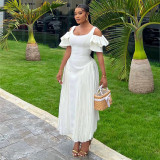 EVE U Neck Ruffles Sleeve Big Swing Maxi Dress GCNE-7601