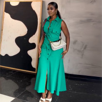 EVE Lapel Sleeveless Single-breasted Maxi Dress GCNE-7604