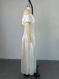 EVE U Neck Ruffles Sleeve Big Swing Maxi Dress GCNE-7601