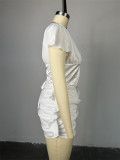 EVE V Neck Short Sleeve Patchwork Pleated Mini Dress GCNE-7428