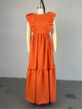 EVE Solid Color Ruflles Short Sleeve Maxi Dress GCNE-7449