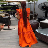 EVE Solid Color Ruflles Short Sleeve Maxi Dress GCNE-7449