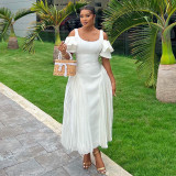 EVE U Neck Ruffles Sleeve Big Swing Maxi Dress GCNE-7601