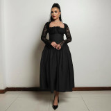 EVE Square Neck Lace Long Sleeve Maxi Dress GCNE-7447