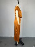 EVE Stacked Neck Short Sleeve High Waist Maxi Dress GCNE-7017