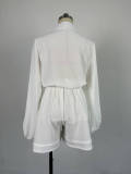EVE Solid Color Bubble Sleeve Shirt Short Suit GCNE-6095