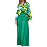 EVE Print Long Sleeve Shirt Loose Two Piece Pants Set GCNE-8608
