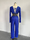 EVE Press Pleat V-neck Flare Sleeve Shirt Wide Leg Pants Suit GCNE-6780