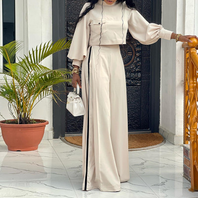 EVE Solid Color Long Sleeve Tops Loose Pants Suit GCNE-6659