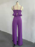 EVE Suspender Ruffle High Waisted Straight Pants Set GCNE-3057