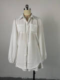 EVE Solid Color Bubble Sleeve Shirt Short Suit GCNE-6095
