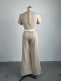 EVE Bubble Sleeve Top Lace Up Wide Leg Pants Casual Set GCNE-6884