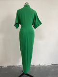 EVE Solid Color Single-breasted Shirt Dress GCNE-8619