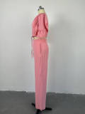 EVE V Neck Flare Sleeve Tie Up Tops Loose Two Piece Pants Set GCNE-6851