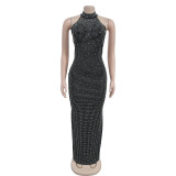 EVE Sexy Sleeveless Hot Drill Backless Maxi Dress BY-7106