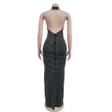 EVE Sexy Sleeveless Hot Drill Backless Maxi Dress BY-7106