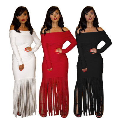 EVE One Shoulder Long Sleeve Tassel Maxi Dress SFY-604